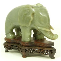 GREENISH GREY JADE MODEL OF AN ELEPHANT
