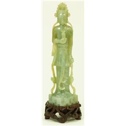 CHINESE CARVED JADEITE FIGURE OF GUANYIN