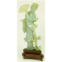 CHINESE PALE GREEN JADEITE FIGURE OF MAIDEN