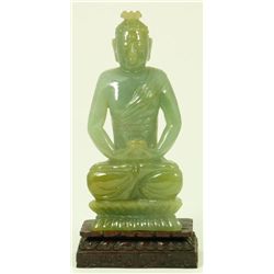 CHINESE GREEN JADEITE SEATED BUDDHA FIGURE