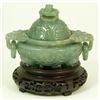 Image 1 : CHINESE CARVED JADEITE TRIPOD CENSER WITH COVER