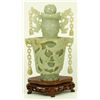 Image 5 : CHINESE GREENISH WHITE JADE REVOLCING VASE & COVER