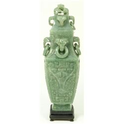 CHINESE JADEITE SQUARE BALUSTER VASE w FINIAL
