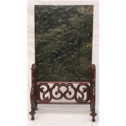 CHINESE HIGH RELIEF SPINACH JADE TABLE SCREEN