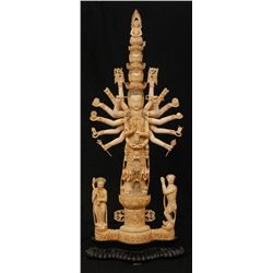 CHINESE CARVED IVORY 14 ARMED GODDESS SCULPTURE