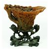 Image 2 : CHINESE CARVED RHINOCEROS HORN FLORAL LIBATION CUP