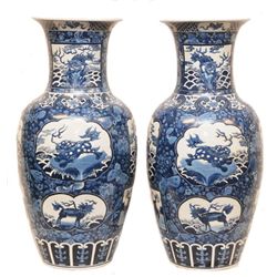 Pr 18th C CHINESE BLUE & WHITE FLOOR VASES