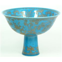 CHINESE TURQUOISE GLAZE PORCELAIN STEM CUP