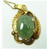 Image 2 : A 10K YG JADE CABOCHON PENDANT w 14K CHAIN
