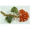 Image 1 : 14K YG DIAMOND CORAL AND JADE FLOWER PIN