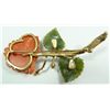 Image 4 : 14K YG DIAMOND CORAL AND JADE FLOWER PIN