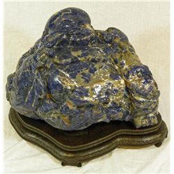 LARGE CHINESE CARVED LAPIS LAZULI BUDDHA FIGURE