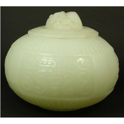 17th/18th C CHINESE GREEN GLASS FUNERAL VESSEL