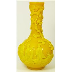 19th C PEKING GLASS IMPERIAL YELLOW BOTTLE VASE