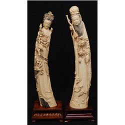 CHINESE CARVED IVORY EMPEROR AND EMPRESS