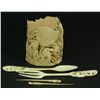 Image 1 : CHINESE CARVED IVORY BRUSH POT & TOOLS