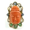 Image 1 : 18K YG CARVED CORAL & PRECIOUS STONE RING