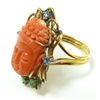 Image 2 : 18K YG CARVED CORAL & PRECIOUS STONE RING