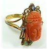 Image 3 : 18K YG CARVED CORAL & PRECIOUS STONE RING