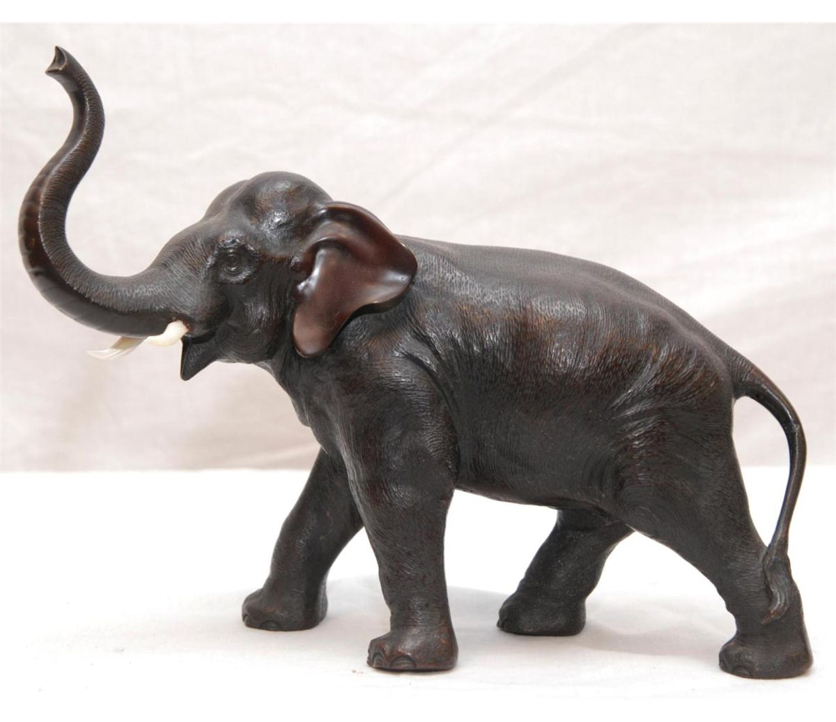 A CHINESE BRONZE ELEPHANT SCULPTURE w M.O.P. TUSKS