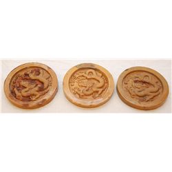 3 CHINESE POTTERY ROOF TILES FROM IMPERIAL PALACE