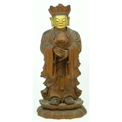 AN 18th C CHINESE WOODEN GOD OF KNOWLEDGE