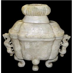CHINESE LIDDED WHITE NEPHRITE HAN DYNASTY VESSEL