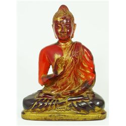 CHINESE LARGE BLOOD AMBER SEATED BUDDHA FIGURE