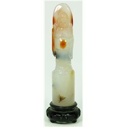 CARVED AGATE HO TAI SEAL ON STAND