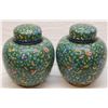 Image 1 : Pr OF CHINESE CLOISONNE GREEN GROUND URNS