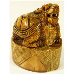 CHINESE CARVED IVORY DRAGON TURTLE SEAL