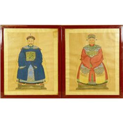 PAIR OF CHINESE OIL PAINTINGS OF EMPEROR & EMPRESS