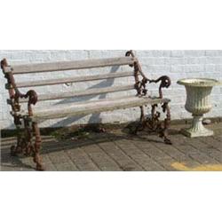 Late C19th ornate cast iron ended garden bench with wooden slats