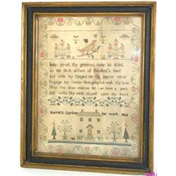 Early C19th sampler with border of birds & animals above verse