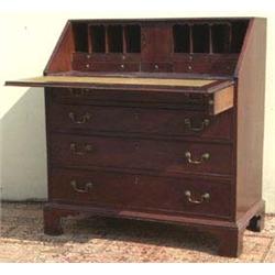 George III mahogany fall-front bureau with fitted interior above 4 long