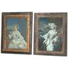 Image 1 : Pair of C18th reverse paintings on glass - SHEPHERDESS and MAIDEN HARVESTER -