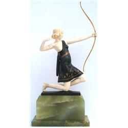 Early C20th Art Deco bronze & ivory figure of a female archer