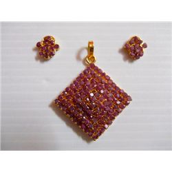 61.20 CTW GOLD PLATED RUBY PENDANT AND EARRING SET STER
