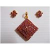 Image 1 : 61.20 CTW GOLD PLATED RUBY PENDANT AND EARRING SET STER