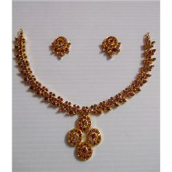 192.45 CTW GOLD PLATED RUBY NECKLACE AND EARRING SET ST