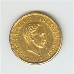 Cuba 1915-1916 5 pesos gold, AU-UNC