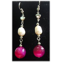 DUO CHAMPAGNE PEARL SILVER DANGLING EARRINGS;AUTHENTIC