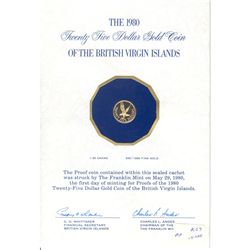 British Virgin Islands $25 gold PF 1980, Osprey
