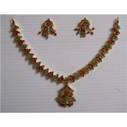 169.60 CTW GOLD PLATED EMERALD AND RUBY NECKLACE AND EA