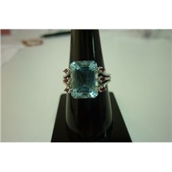 28 CTW BLUE TOPAZ and tourmiline Cut fine ring .925 STE
