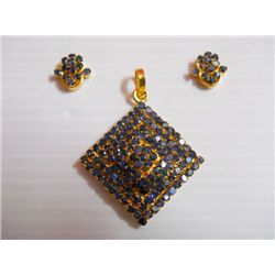 64.15 CTW GOLD PLATED SAPPHIRE EARRING AND PENDANT SET