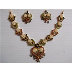 246.90 CTW GOLD PLATED PEARL/RUBY/SAPPHIRE/EMERALD NECK