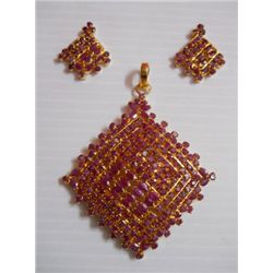 195.45 CTW GOLD PLATED RUBY PENDANT AND EARRING SET STE