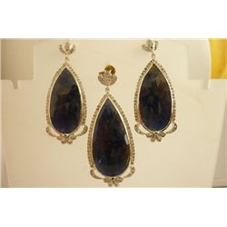 78.00 CTW SAPPHIRE AND DIAMOND EARRINGS .925 STERLING S