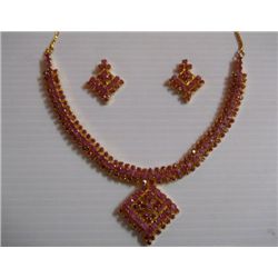 222.95 CTW GOLD PLATED RUBY NECKLACE AND EARRING SET ST